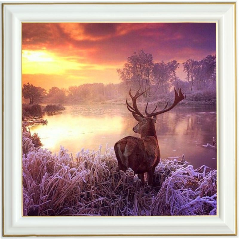 Broderie diamant - Cerf violet