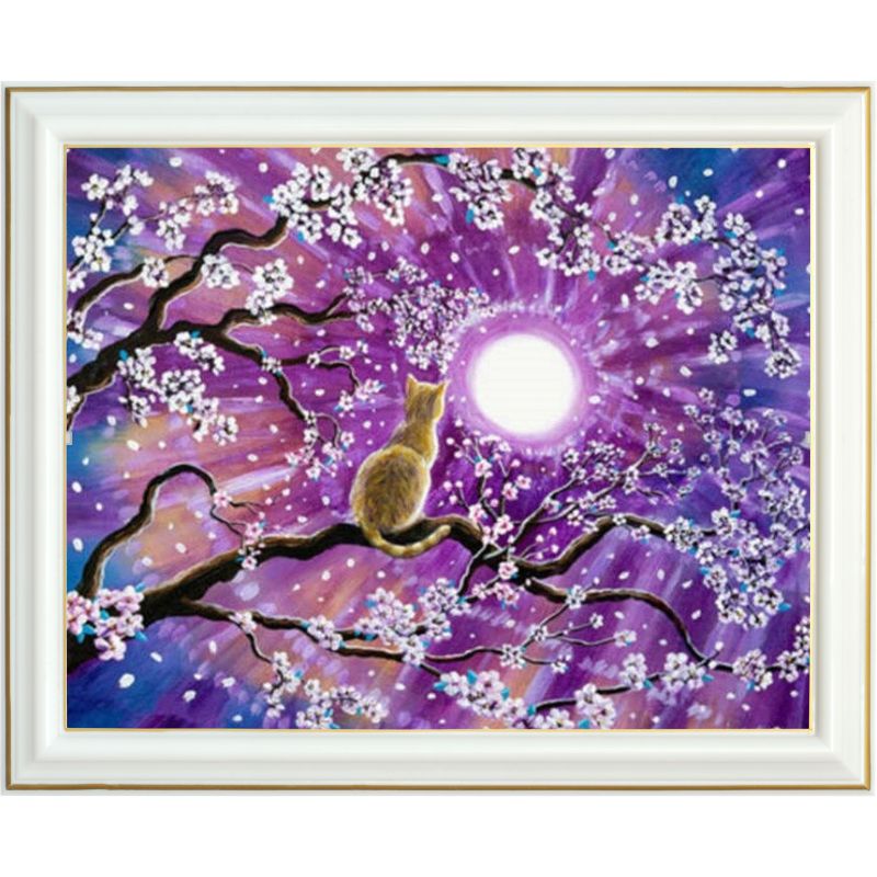 Broderie diamant - Chat perché en pleine lune