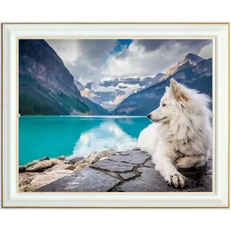 Broderie diamant - Le chien du lac