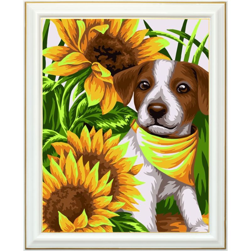 Broderie diamant - Chiot et tournesol