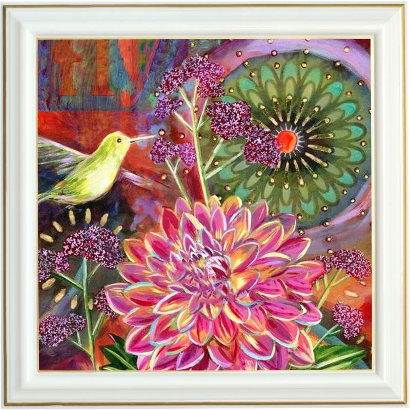 Broderie diamant - Dahlia et colibri