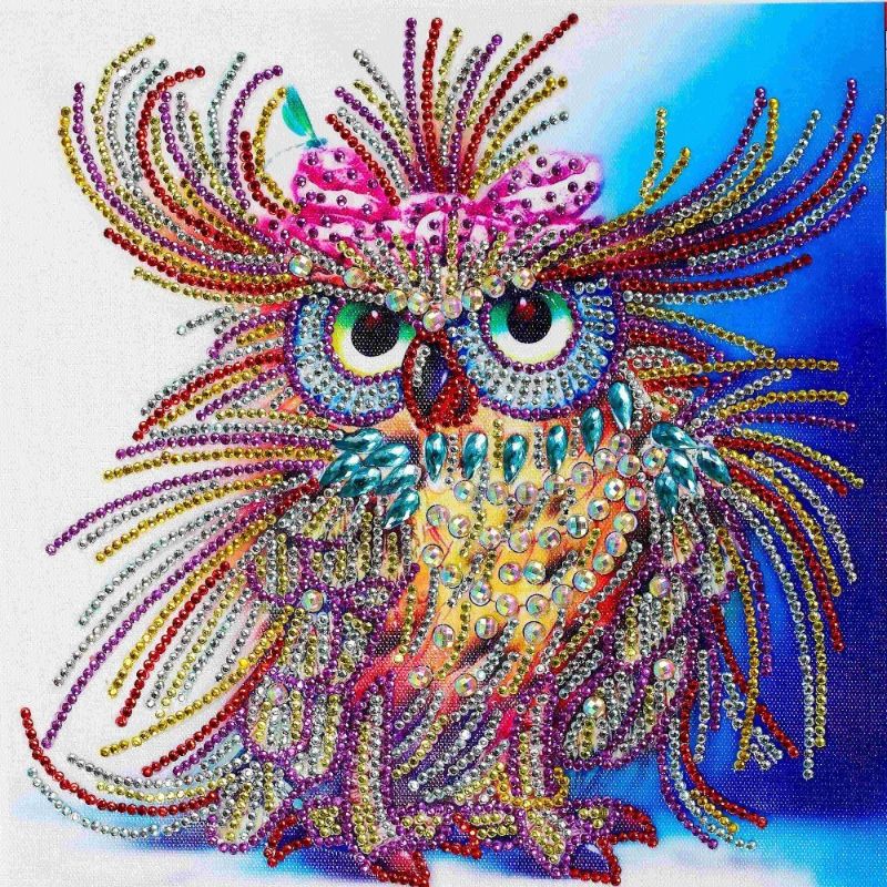 Broderie diamant partielle - Hibou - 34 x 44 cm