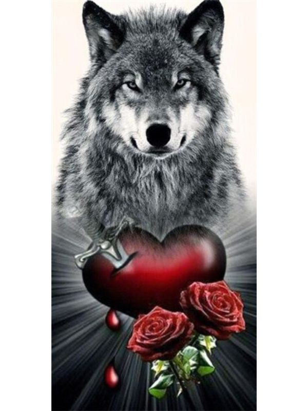 Broderie diamant XXL - Loup et cœur