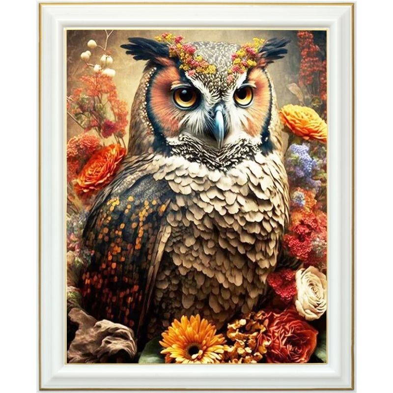 Diamond Painting AB - Sagesse nocturne et fleurs éclatantes