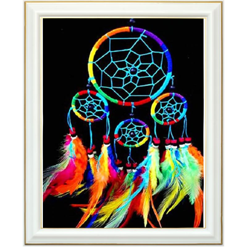 Diamond painting - Attrape-rêves et plumes multicolores