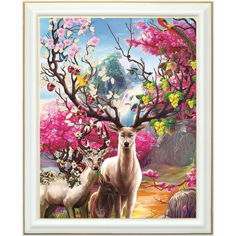 Broderie diamant - Printemps de cerfs