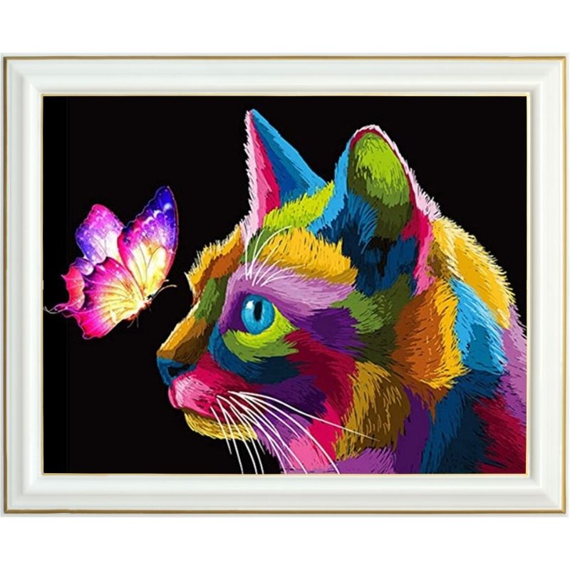 Broderie diamant - Chat et papillon coloré
