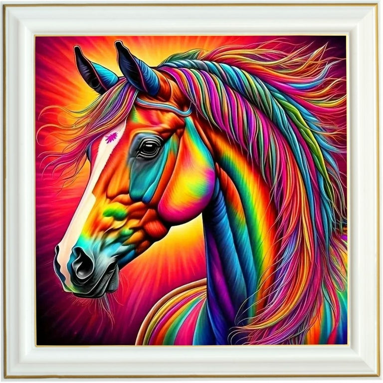 Diamond painting - Cheval majestueux aux couleurs arc-en-ciel