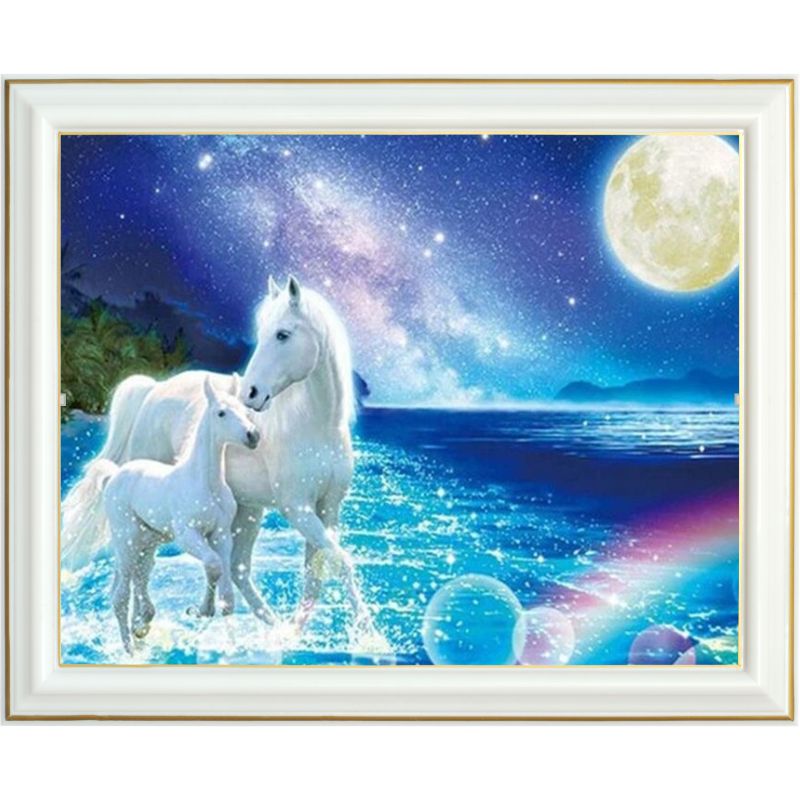 Diamond painting - Chevaux blancs et pleine lune
