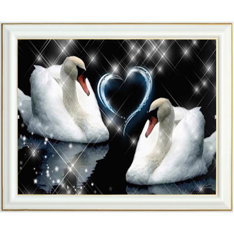 Broderie diamant - Couple de cygnes amoureux
