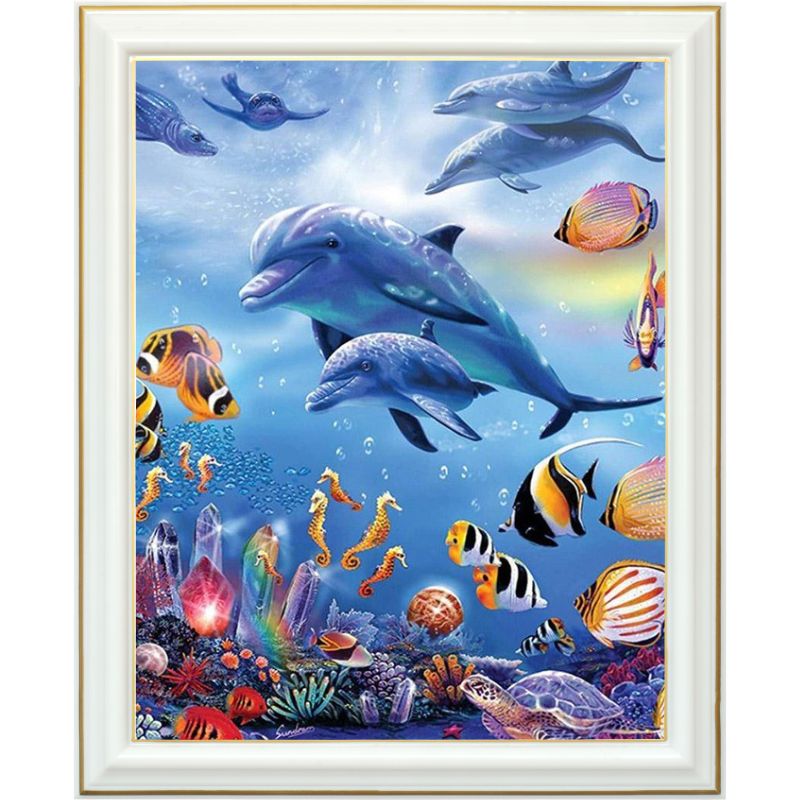 Broderie diamant - Dauphins et fonds marins