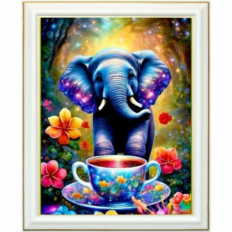 Diamond painting - Éléphant Galactique et Tasse Enchantée