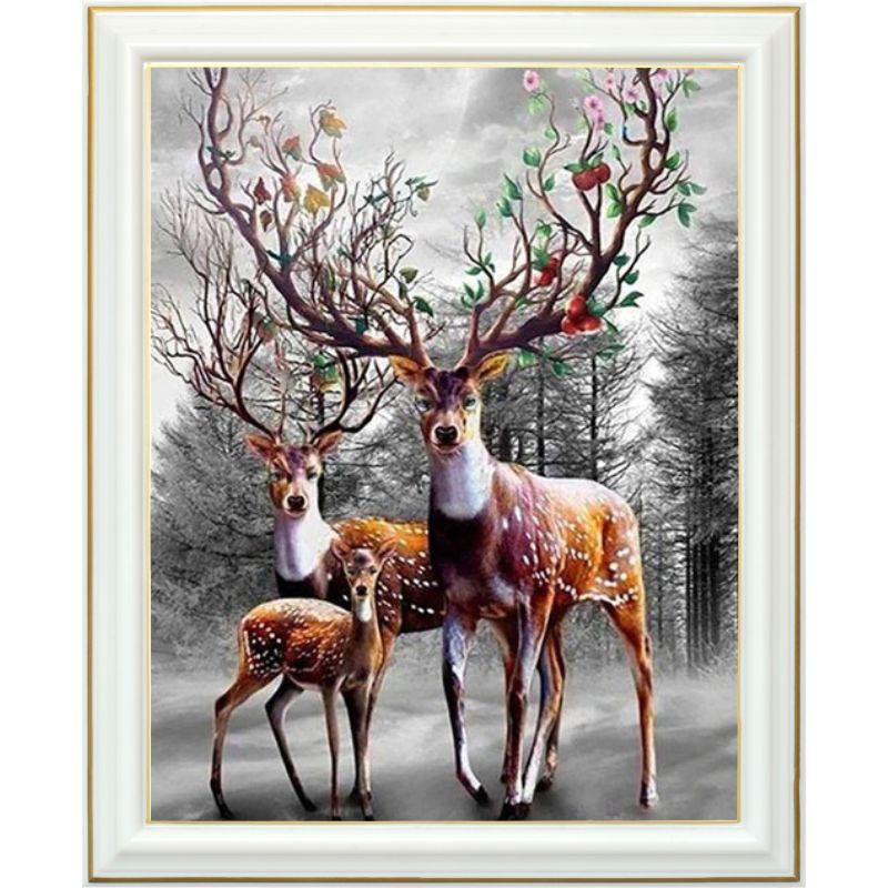 Broderie diamant - Famille cerf
