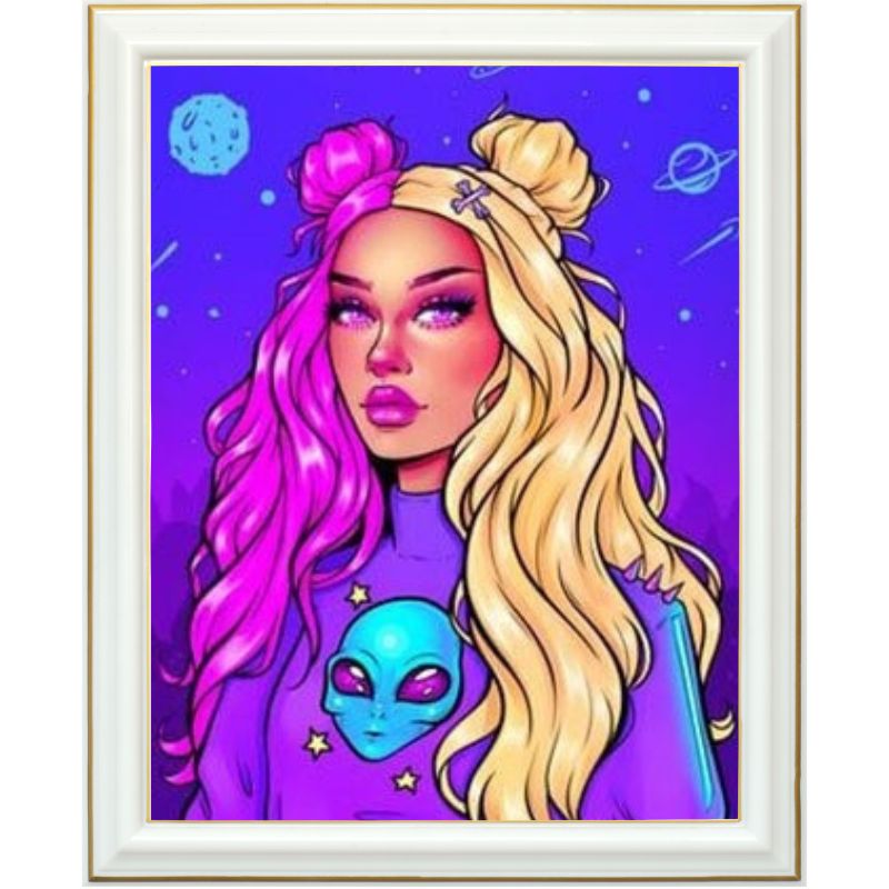 Diamond painting - Femme aux cheveux bicolores