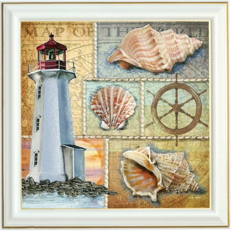Diamond painting - Phare et coquillages marins