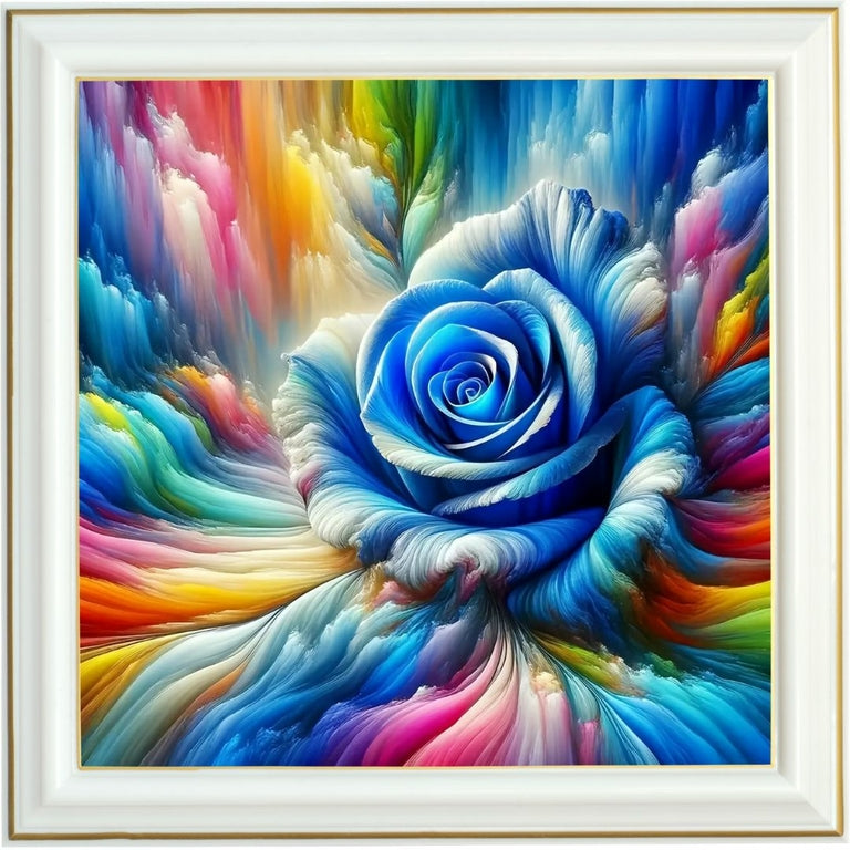 Diamond Painting - Rose Bleue et Cascade Arc-en-Ciel