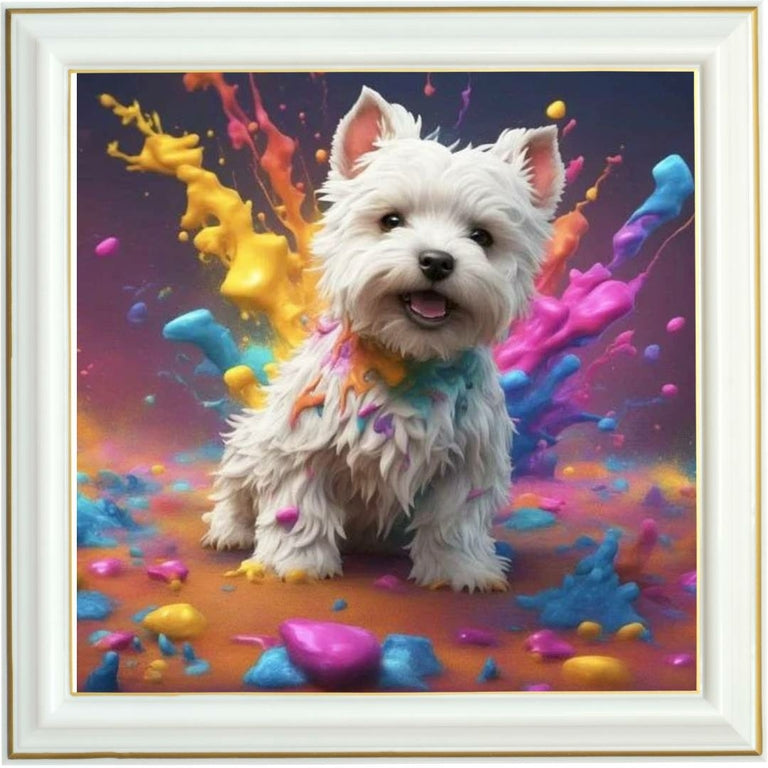 Diamond painting - Westie joueur et couleurs vives