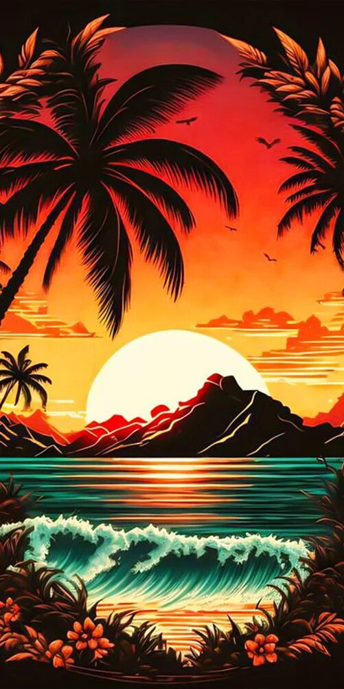 Diamond painting XXL - Coucher de soleil paradisiaque