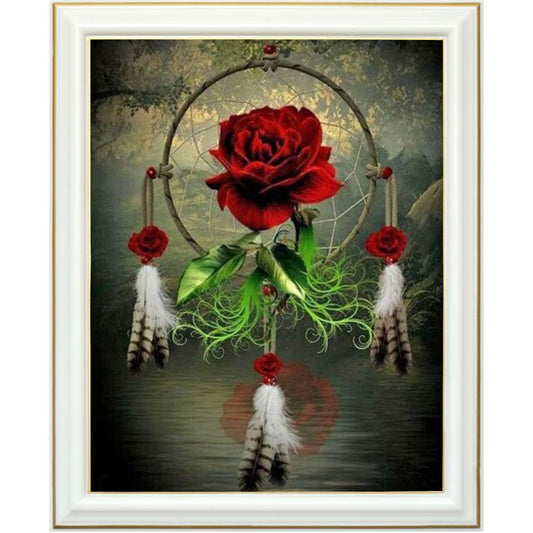 Broderie diamant - Attrape-rêves et rose rouge