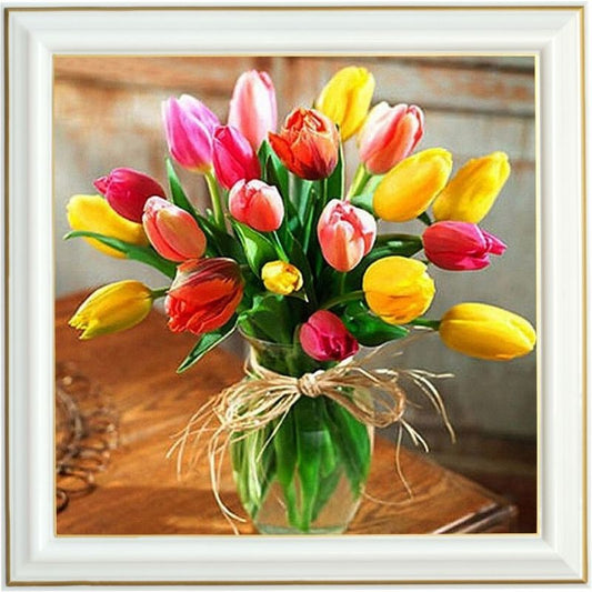 Broderie diamant - Bouquet de tulipes estival