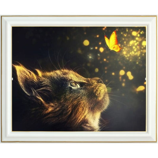 Broderie diamant - Chat et papillon doré