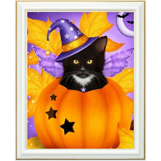 Broderie diamant - Chat noir d'Halloween