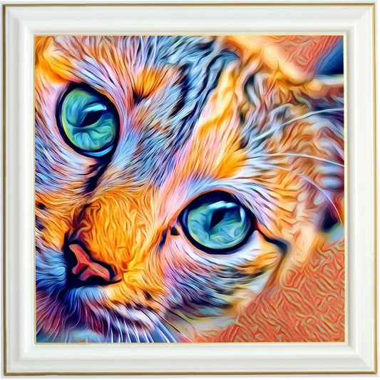 Broderie diamant - Chat orange et bleu