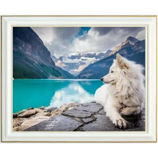 Broderie diamant - Le chien du lac