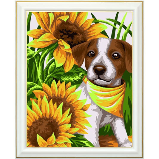 Broderie diamant - Chiot et tournesol
