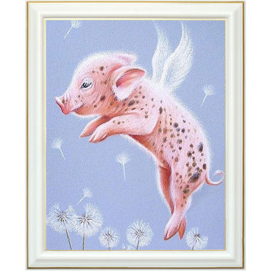 Broderie diamant - Ange cochon