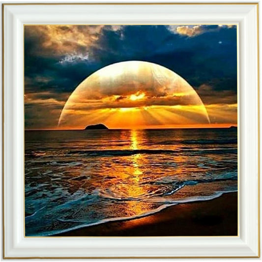 Broderie diamant - Coucher de soleil à la plage