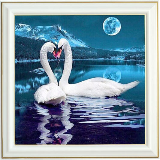 Broderie diamant - Couple de cygnes nordique