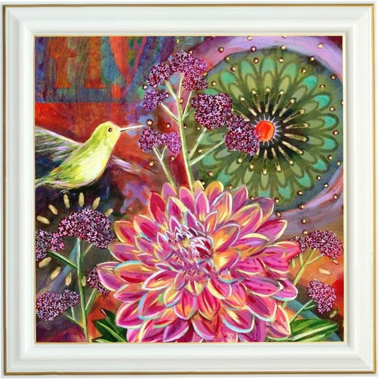 Broderie diamant - Dahlia et colibri