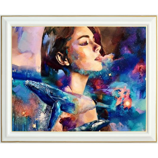 Broderie diamant - Portrait abstrait femme et baleine