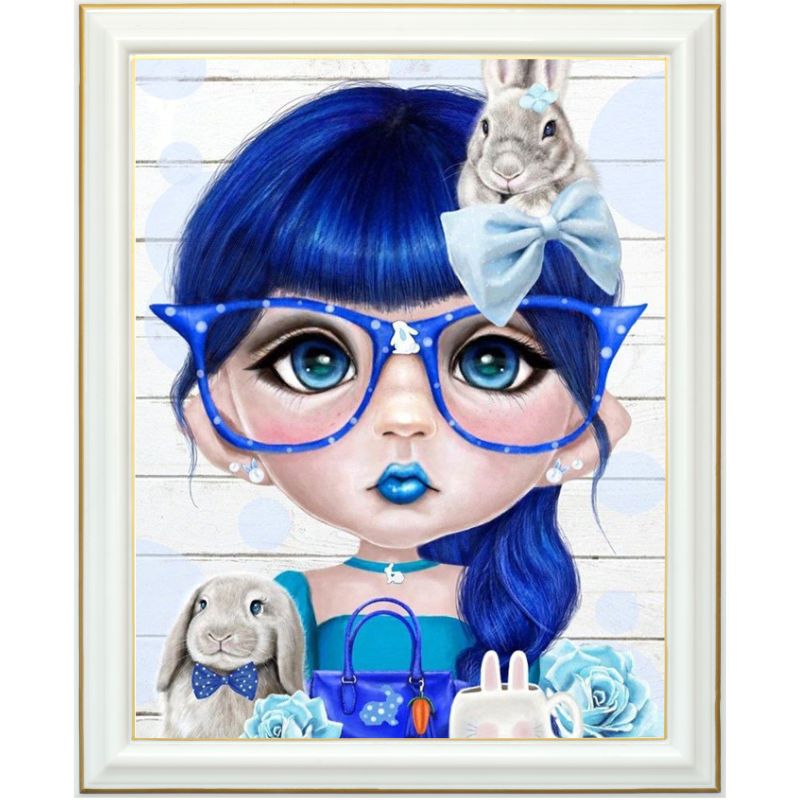 Broderie diamant - Fille aux cheveux bleus