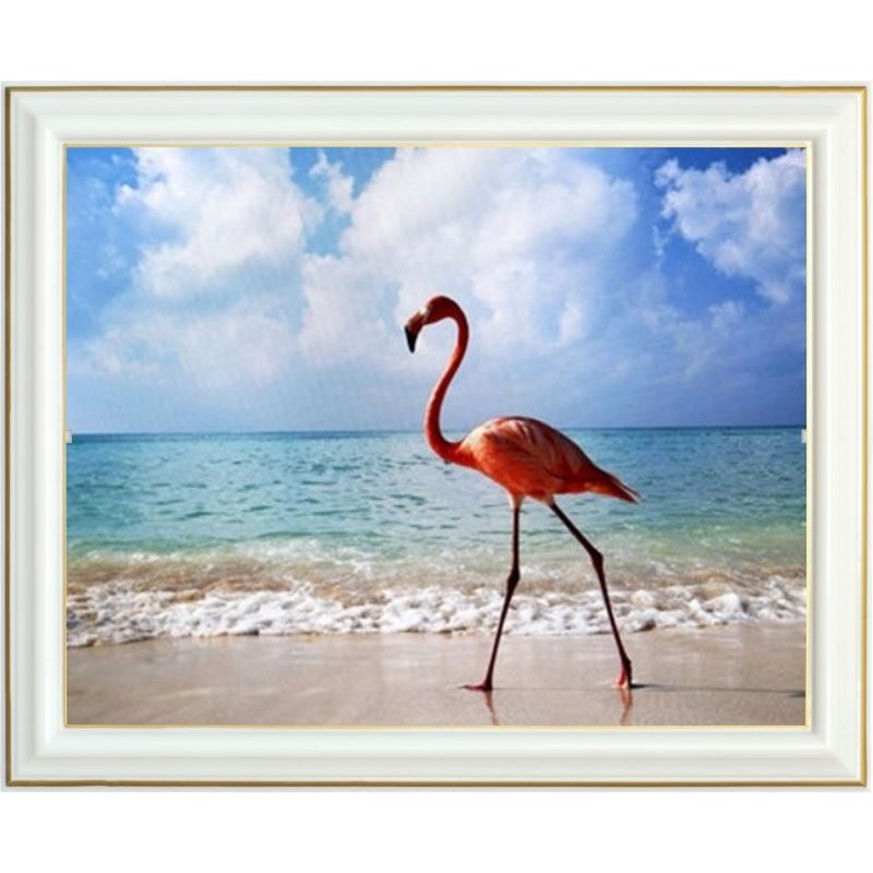 Broderie diamant - Flamant rose et bord de mer