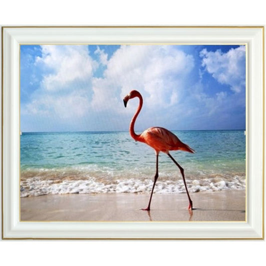 Broderie diamant - Flamant rose et bord de mer