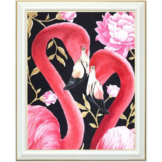 Peinture diamant - Couple de flamants roses