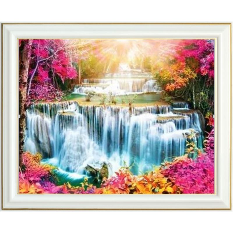 Broderie diamant - Cascade de la forêt rose