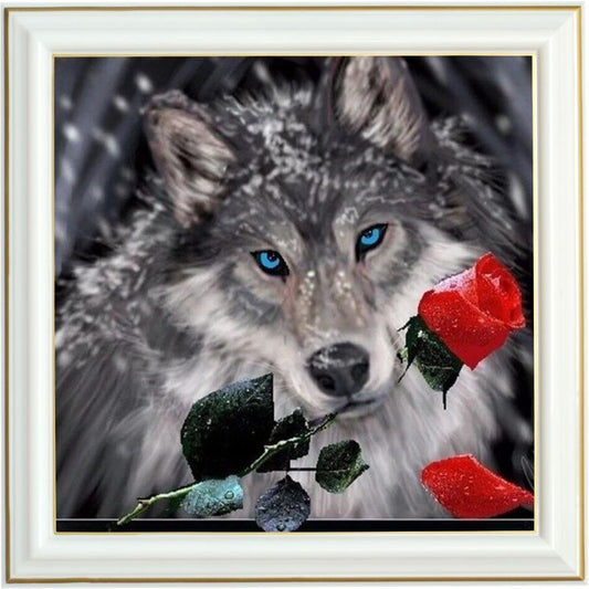 Broderie diamant - Le loup et la rose