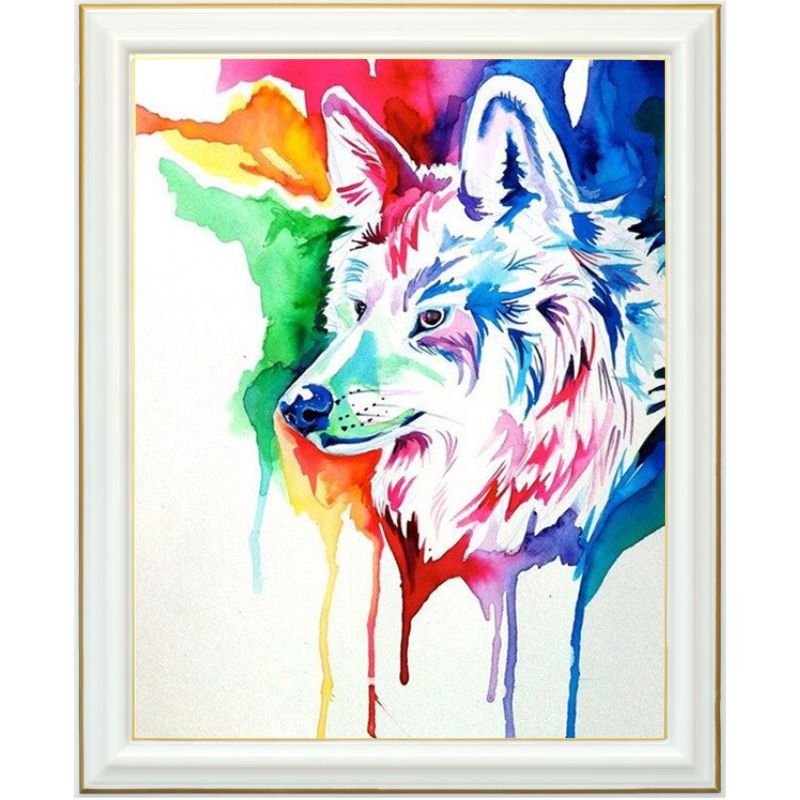 Broderie diamant - Loup multicolore