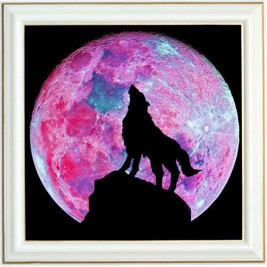 Broderie diamant - Loup et lune rose