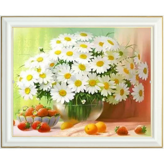 Broderie diamant - Bouquet marguerites et fruits de saison