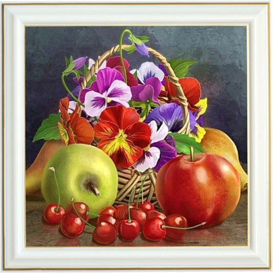 Broderie diamant - Corbeille de fleurs et fruits de saison