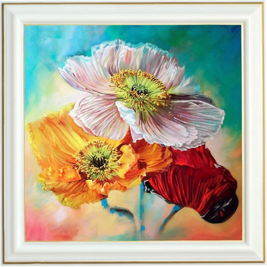 Broderie diamant - Fleurs de pavot multicolores
