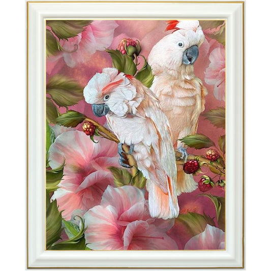 Broderie diamant - Perroquets blancs