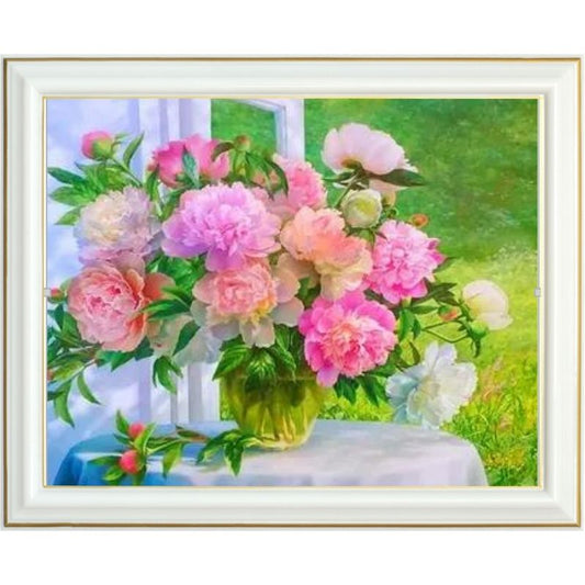Broderie diamant - Bouquet de pivoines estivales