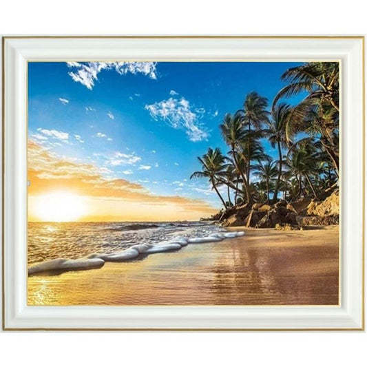 Broderie diamant - Plage et cocotiers