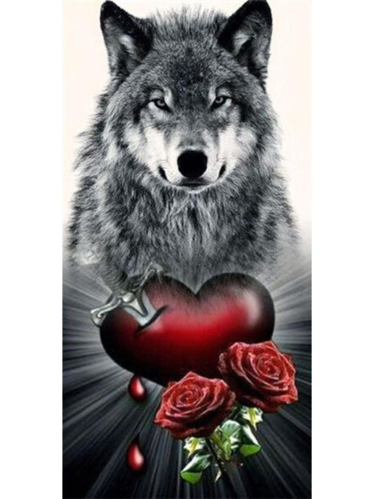 Broderie diamant XXL - Loup et cœur