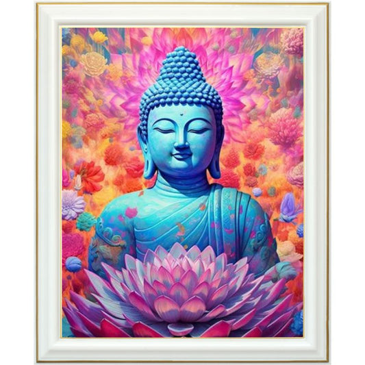 Diamond painting AB - Bouddha bleu et fleurs colorées